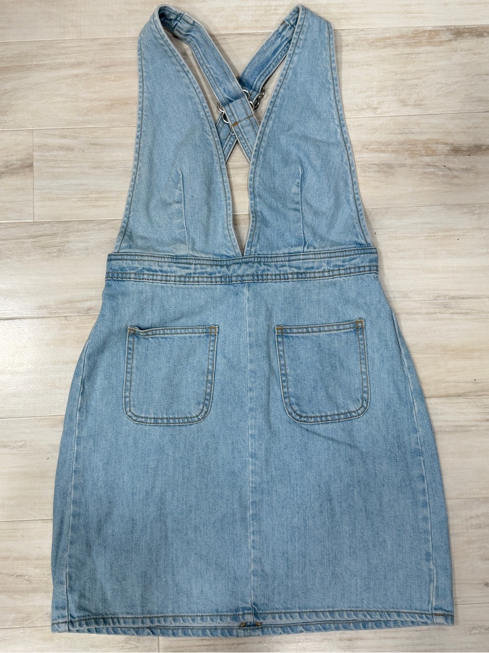 BDG Light Blue Denim Pinafore Mini Dress